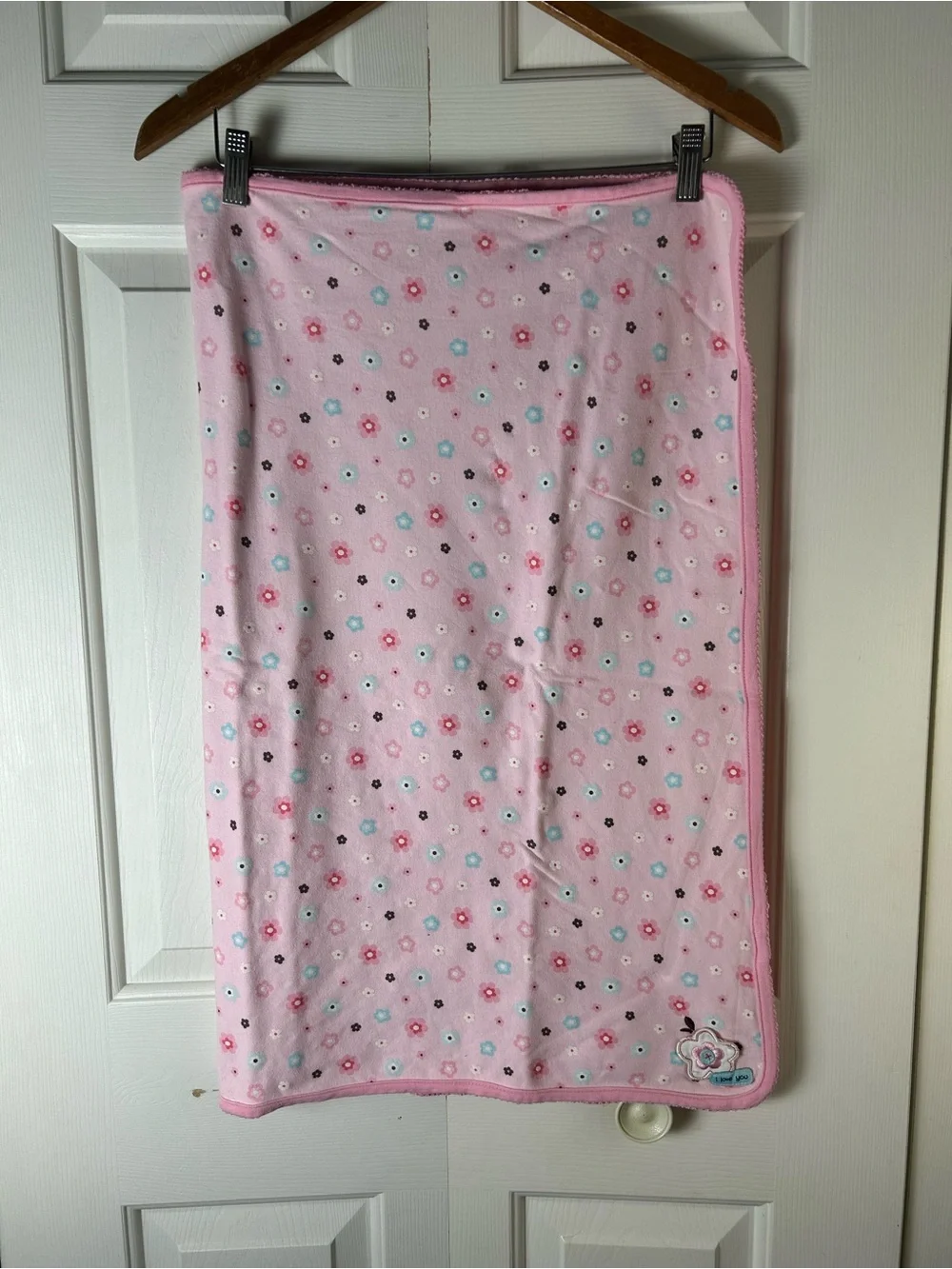 Just One Year by Carter's I Love You Pink Floral Baby Blanket Flower Blue Brown